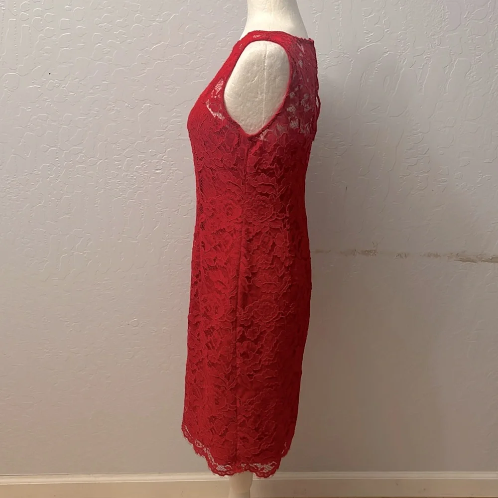 Adrianna Papell Illusions Lace Red Sheath Dress